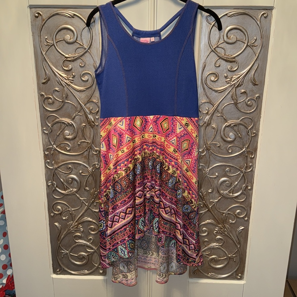 EUC worn one time lipstick girls asymmetrical handkerchief dress size 12
